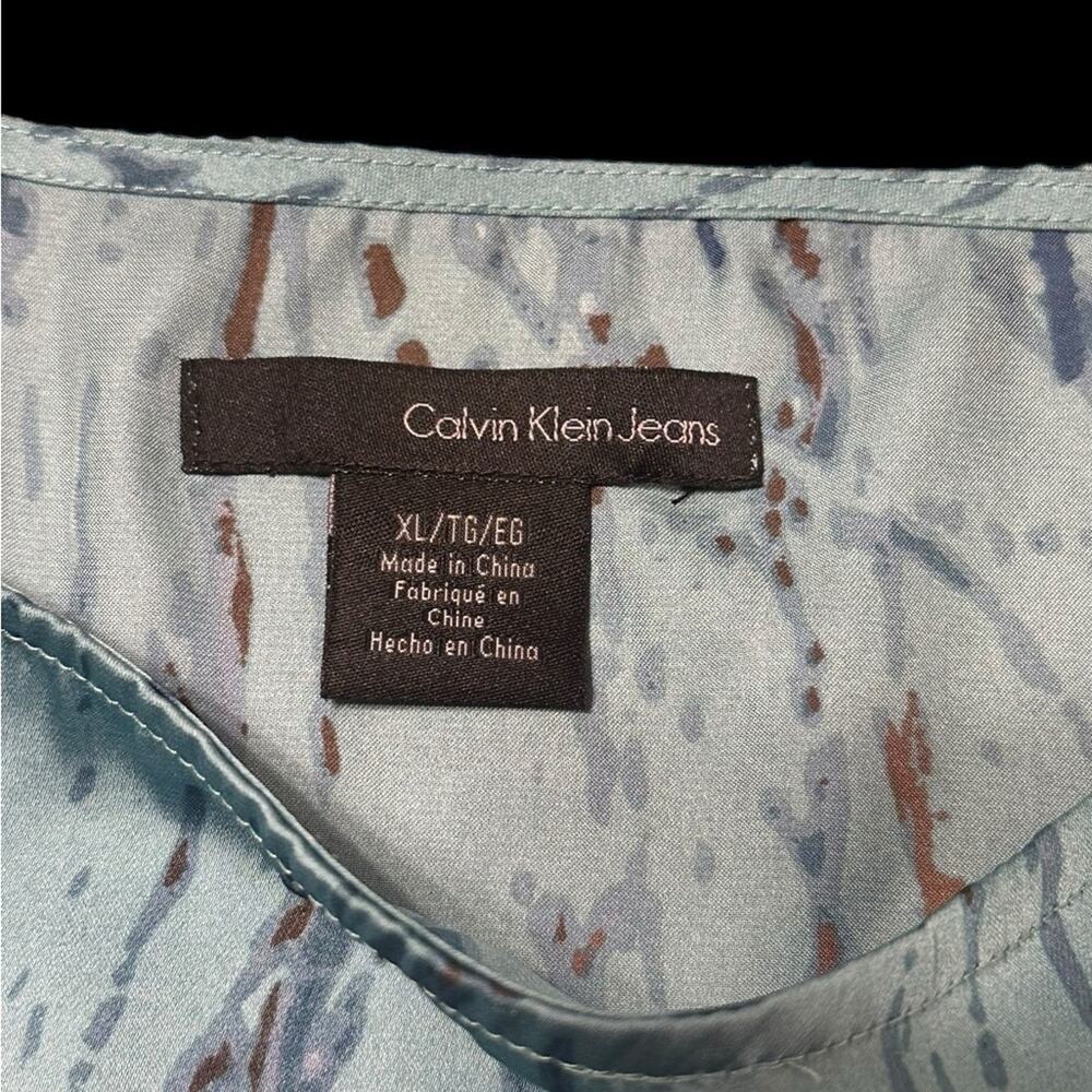 Calvin Klein Jeans Silky Blue Short Sleeve Blouse Women's Size XL - Picture 2 of 5